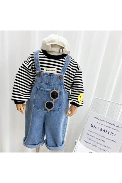 Giggles And Grab Childrens Cotton Denim Overalls For Boys& Girls "Children's Cotton Denim Overalls with Suspenders - Casual Loose Fit Jumpsuit for Boys & Girls"