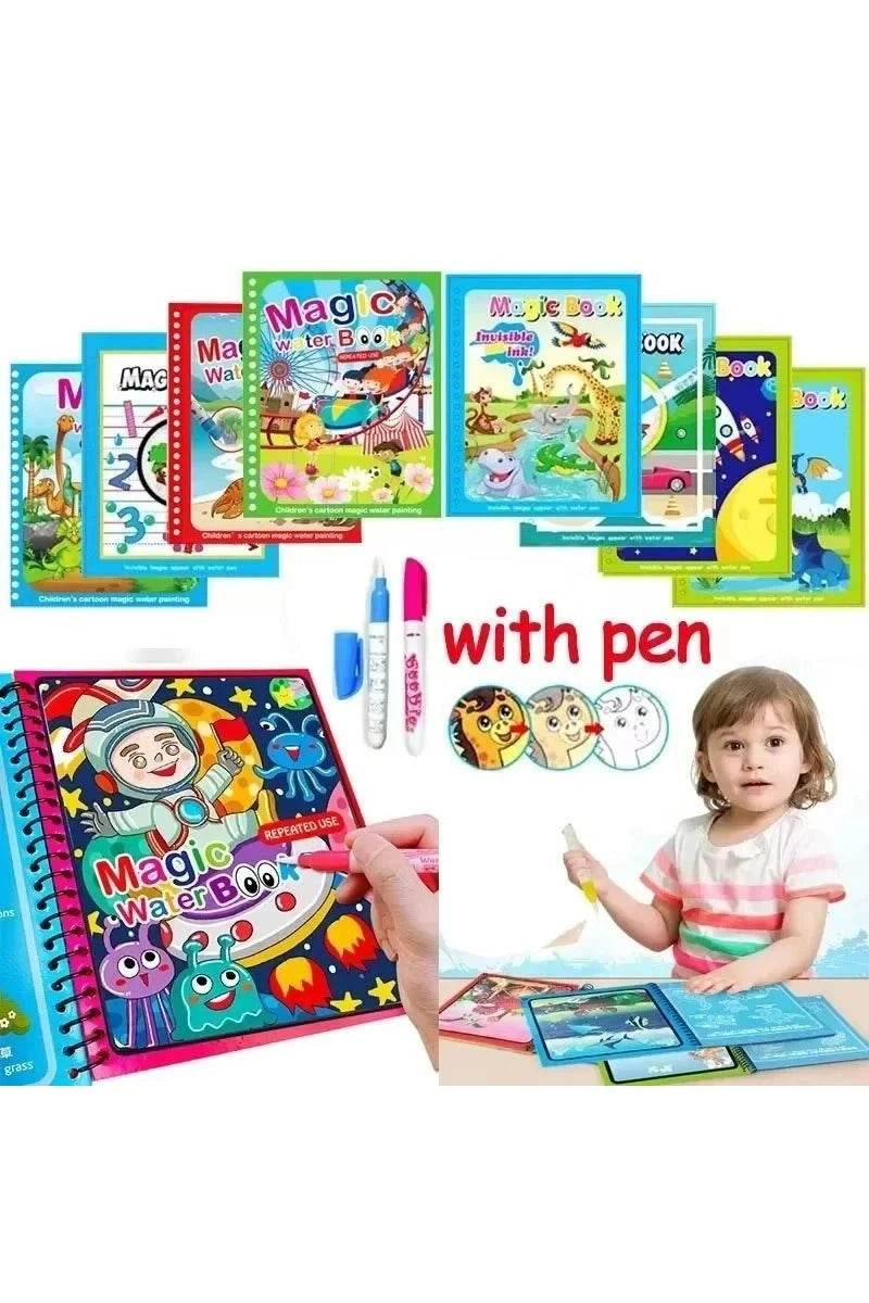 Children Early Education Toys Magical Book with Pen Water Reusable Coloring Book Magic Drawing Book Drawing Montessori Toys Gif - Giggles And Grab