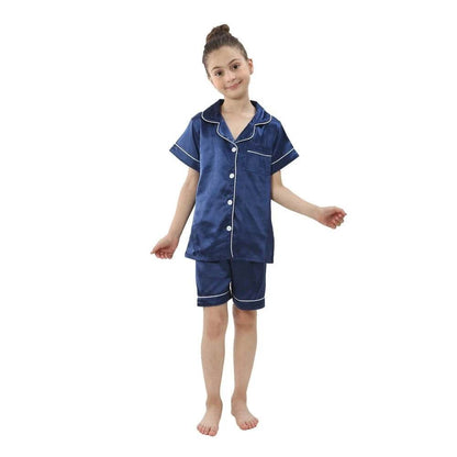 2024 New Summer Children Clothes Pajama Set Stain Silk Soft Solid Color Comfortable Clothing Kids Girls Boys Pajamas Sleepwear - Giggles And Grab