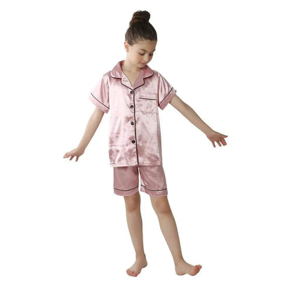 2024 New Summer Children Clothes Pajama Set Stain Silk Soft Solid Color Comfortable Clothing Kids Girls Boys Pajamas Sleepwear - Giggles And Grab