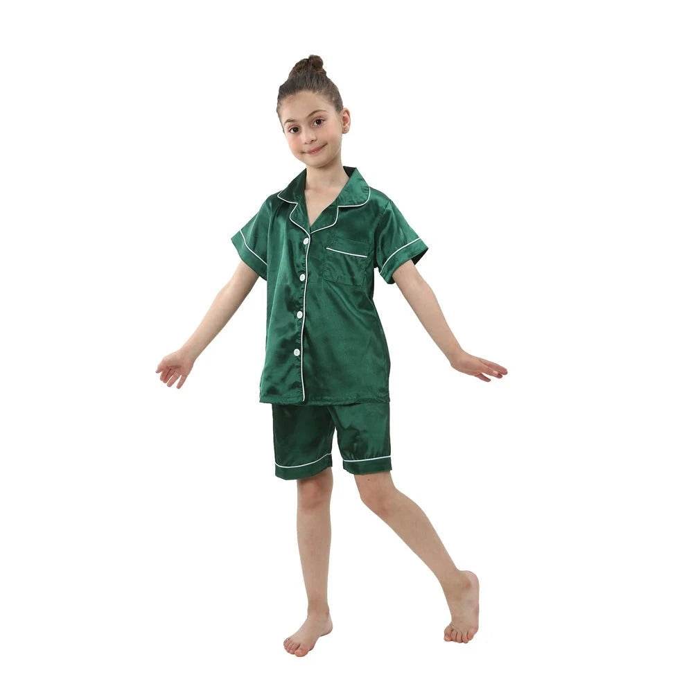 2024 New Summer Children Clothes Pajama Set Stain Silk Soft Solid Color Comfortable Clothing Kids Girls Boys Pajamas Sleepwear - Giggles And Grab