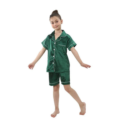 2024 New Summer Children Clothes Pajama Set Stain Silk Soft Solid Color Comfortable Clothing Kids Girls Boys Pajamas Sleepwear - Giggles And Grab