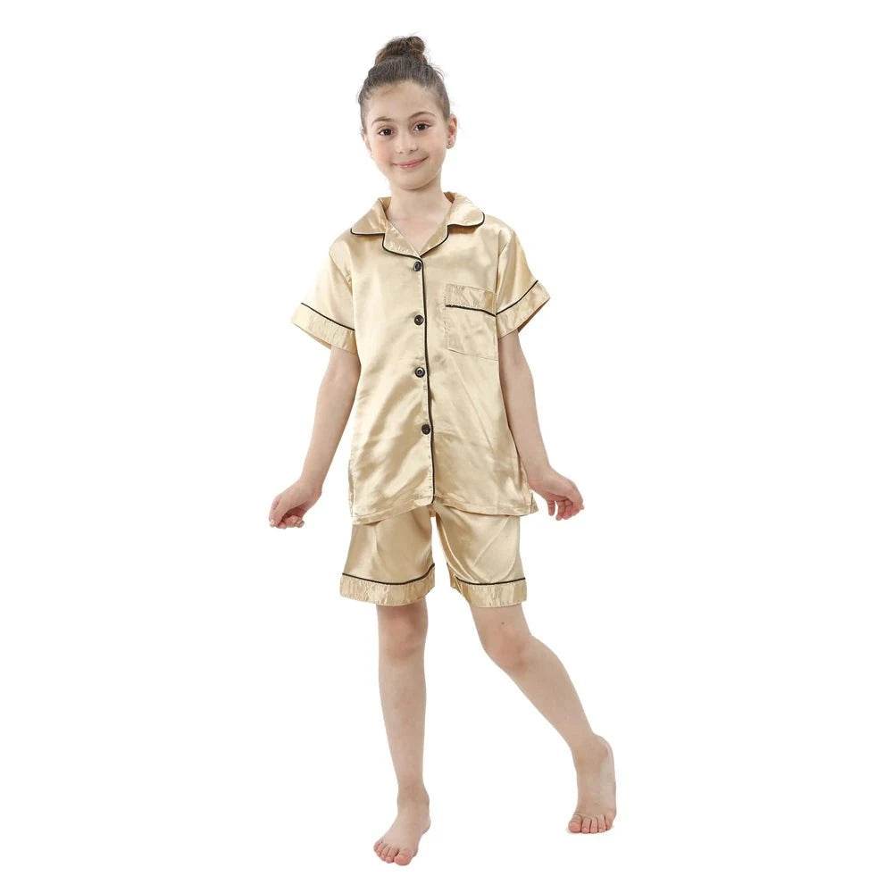 2024 New Summer Children Clothes Pajama Set Stain Silk Soft Solid Color Comfortable Clothing Kids Girls Boys Pajamas Sleepwear - Giggles And Grab