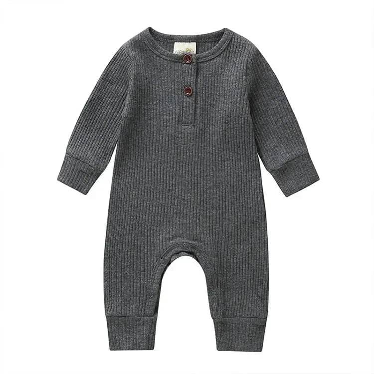 Summer Unisex Newborn Baby Clothes Solid Color Baby Rompers Cotton Long Sleeve Toddler Romper Infant Clothing 3-18 Months - Giggles And Grab