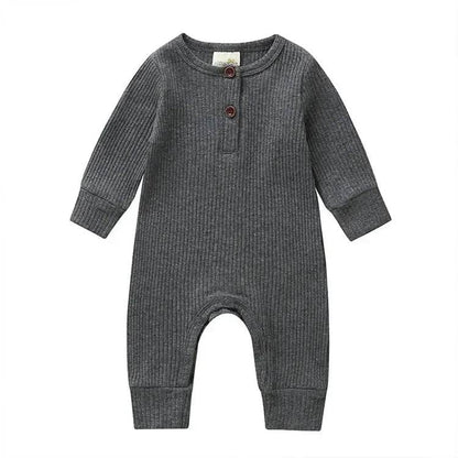 Summer Unisex Newborn Baby Clothes Solid Color Baby Rompers Cotton Long Sleeve Toddler Romper Infant Clothing 3-18 Months - Giggles And Grab
