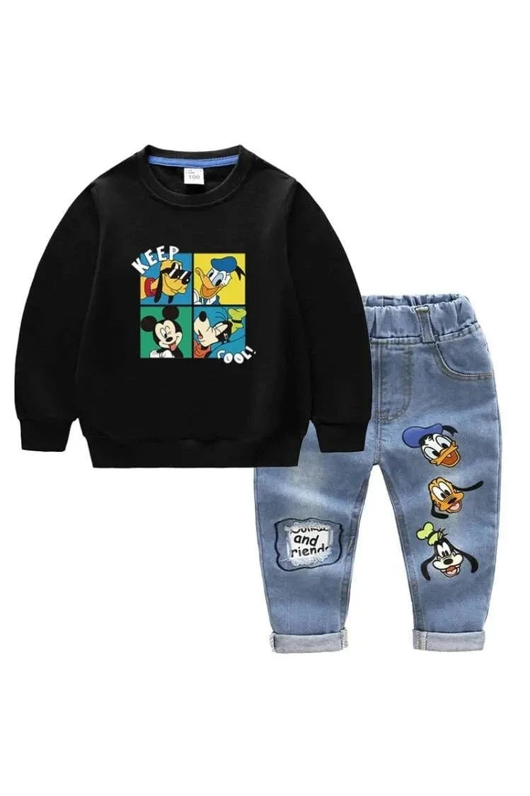 Giggles And Grab Disney jackets Black / 6T(Size 130) "Fashion Baby Boys' 2-Piece Cotton Clothing Set - Mickey Mouse Long Sleeve Top & Jeans Pants"