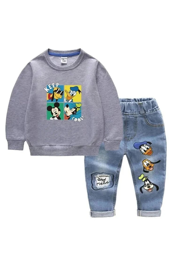 Giggles And Grab Disney jackets Gray / 6T(Size 130) "Fashion Baby Boys' 2-Piece Cotton Clothing Set - Mickey Mouse Long Sleeve Top & Jeans Pants"