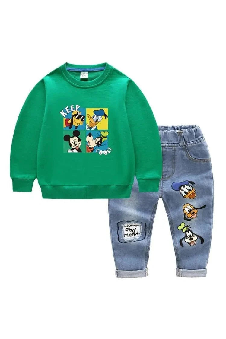 Giggles And Grab Disney jackets Green / 6T(Size 130) "Fashion Baby Boys' 2-Piece Cotton Clothing Set - Mickey Mouse Long Sleeve Top & Jeans Pants"