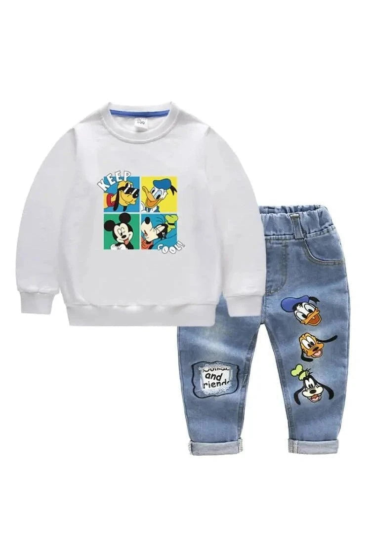 Giggles And Grab Disney jackets White / 5T(Size 120) "Fashion Baby Boys' 2-Piece Cotton Clothing Set - Mickey Mouse Long Sleeve Top & Jeans Pants"
