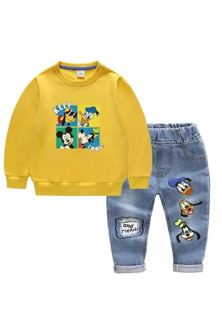 Giggles And Grab Disney jackets Yellow / 6T(Size 130) "Fashion Baby Boys' 2-Piece Cotton Clothing Set - Mickey Mouse Long Sleeve Top & Jeans Pants"