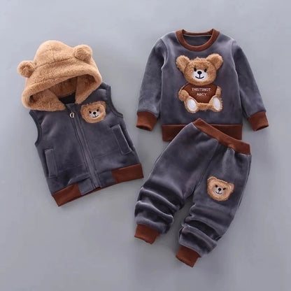 Giggles And Grab Gray 1 / 4T Baby Boys And Girls Clothing Set Tricken Fleece Children Hooded Outerwear Tops Pants 3PCS Outfits Kids Toddler Warm Costume Suit
