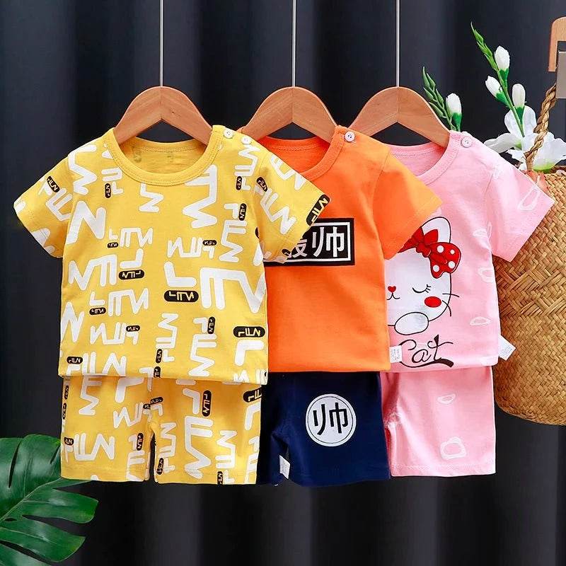 Kids Clothes Set Baby Boy/Girl T-Shirt + Shorts Summer Clothing Cotton Cartoon Casual Boys Tracksuit Children Baby Clothes Set - Giggles And Grab