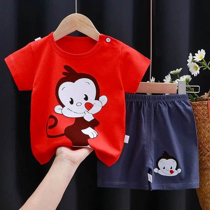 Kids Clothes Set Baby Boy/Girl T-Shirt + Shorts Summer Clothing Cotton Cartoon Casual Boys Tracksuit Children Baby Clothes Set - Giggles And Grab