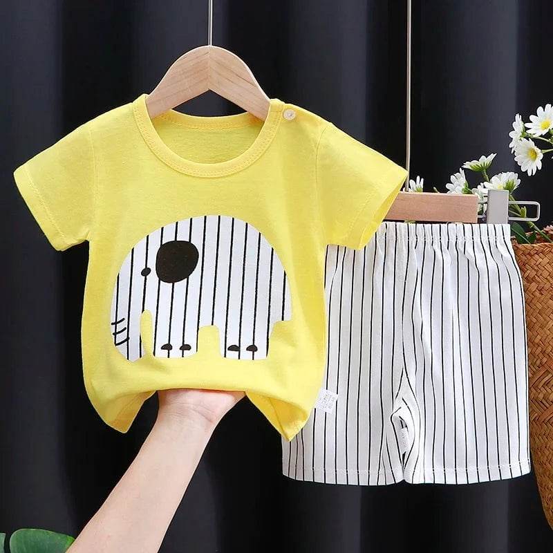 Kids Clothes Set Baby Boy/Girl T-Shirt + Shorts Summer Clothing Cotton Cartoon Casual Boys Tracksuit Children Baby Clothes Set - Giggles And Grab