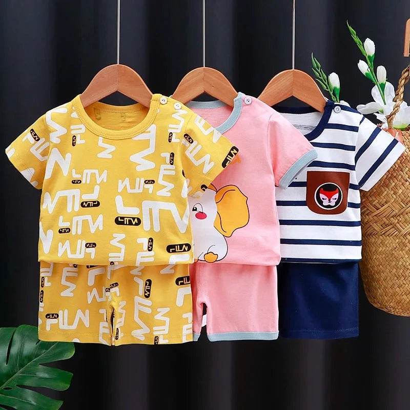 Kids Clothes Set Baby Boy/Girl T-Shirt + Shorts Summer Clothing Cotton Cartoon Casual Boys Tracksuit Children Baby Clothes Set - Giggles And Grab