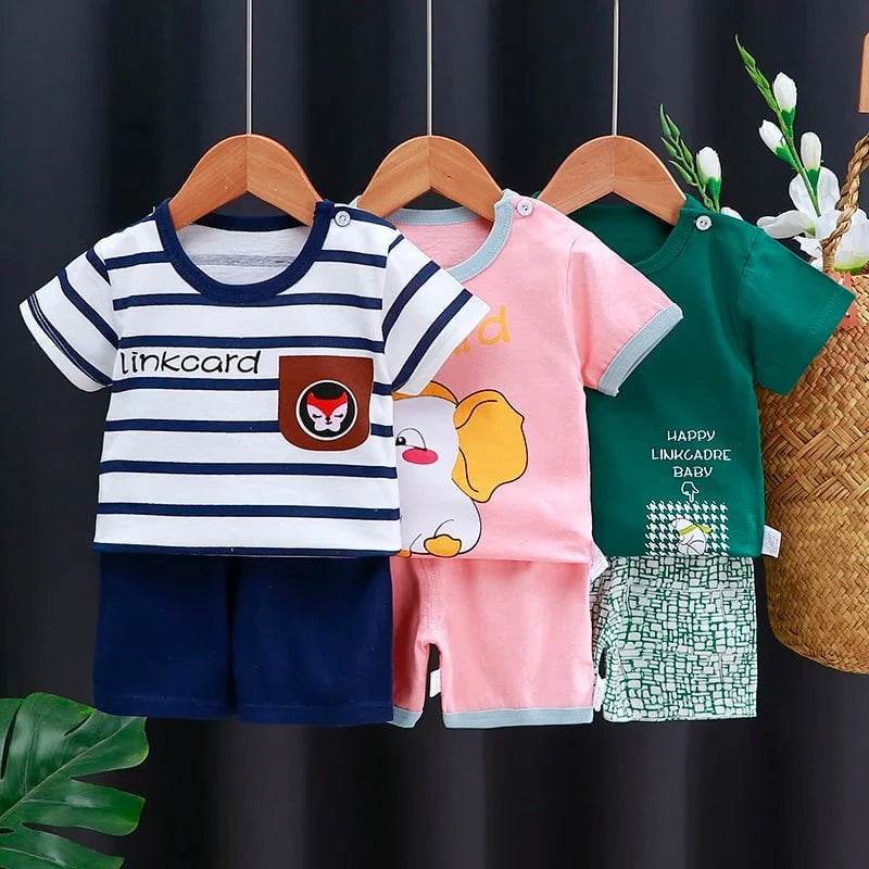Kids Clothes Set Baby Boy/Girl T-Shirt + Shorts Summer Clothing Cotton Cartoon Casual Boys Tracksuit Children Baby Clothes Set - Giggles And Grab