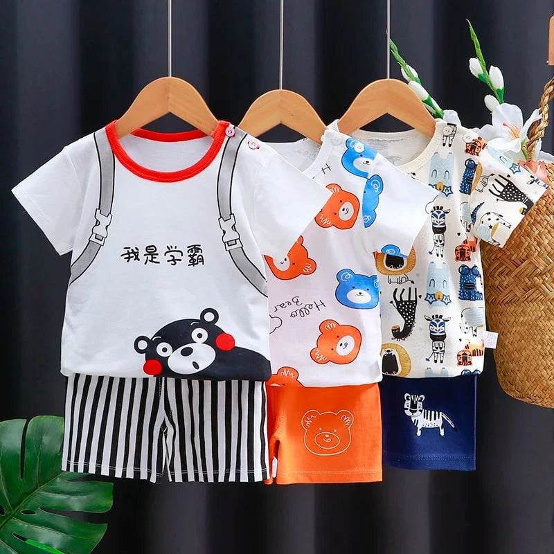 Kids Clothes Set Baby Boy/Girl T-Shirt + Shorts Summer Clothing Cotton Cartoon Casual Boys Tracksuit Children Baby Clothes Set - Giggles And Grab