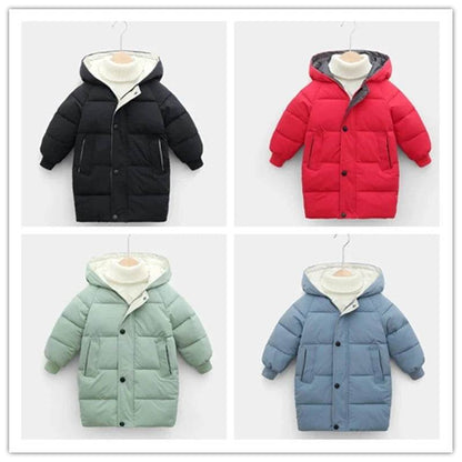 Kids Down Long Outerwear Winter Autumn Teen Cotton Clothes Boys Girls Cotton-Padded Parka Coats Big Children Thicken Warm Jacket - Giggles And Grab