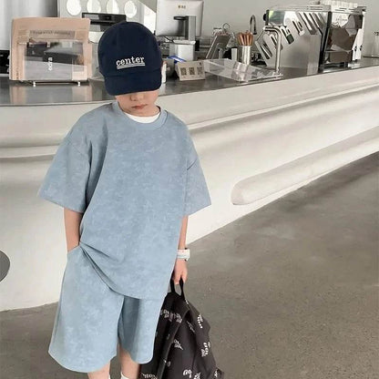 Boys Clothing Set 2024 – Korean Loose Shirts + Shorts 2PCS Set, Sport Suits for Kids & Teenagers, Tracksuits, Casual Baby Outfits - Giggles And Grab