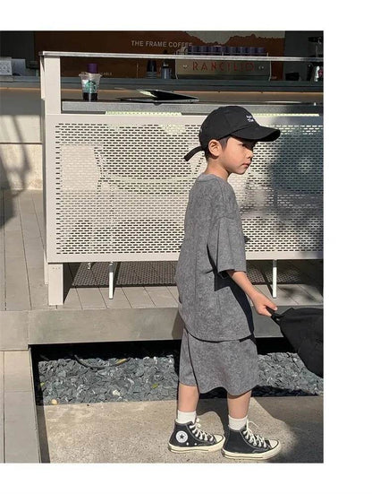 Boys Clothing Set 2024 – Korean Loose Shirts + Shorts 2PCS Set, Sport Suits for Kids & Teenagers, Tracksuits, Casual Baby Outfits - Giggles And Grab