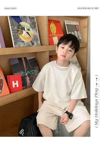 Boys Clothing Set 2024 – Korean Loose Shirts + Shorts 2PCS Set, Sport Suits for Kids & Teenagers, Tracksuits, Casual Baby Outfits - Giggles And Grab