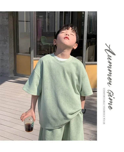 Boys Clothing Set 2024 – Korean Loose Shirts + Shorts 2PCS Set, Sport Suits for Kids & Teenagers, Tracksuits, Casual Baby Outfits - Giggles And Grab