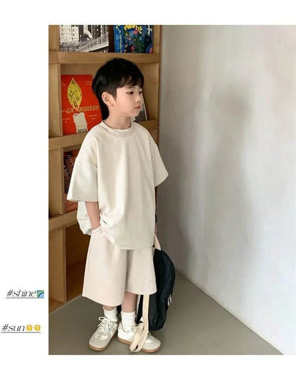 Boys Clothing Set 2024 – Korean Loose Shirts + Shorts 2PCS Set, Sport Suits for Kids & Teenagers, Tracksuits, Casual Baby Outfits - Giggles And Grab