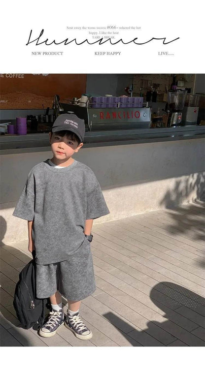 Boys Clothing Set 2024 – Korean Loose Shirts + Shorts 2PCS Set, Sport Suits for Kids & Teenagers, Tracksuits, Casual Baby Outfits - Giggles And Grab