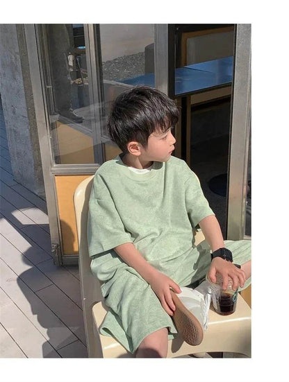 Boys Clothing Set 2024 – Korean Loose Shirts + Shorts 2PCS Set, Sport Suits for Kids & Teenagers, Tracksuits, Casual Baby Outfits - Giggles And Grab