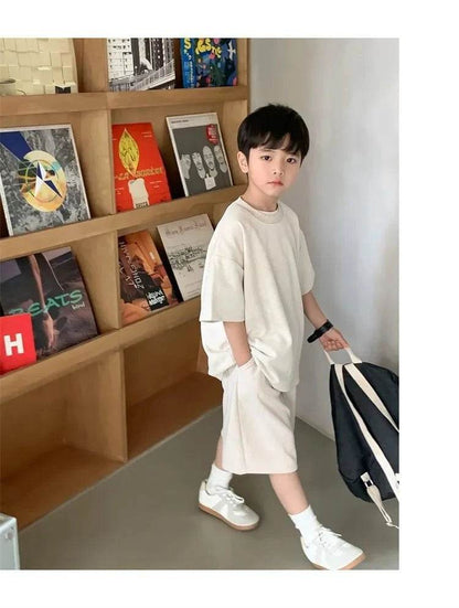 Boys Clothing Set 2024 – Korean Loose Shirts + Shorts 2PCS Set, Sport Suits for Kids & Teenagers, Tracksuits, Casual Baby Outfits - Giggles And Grab
