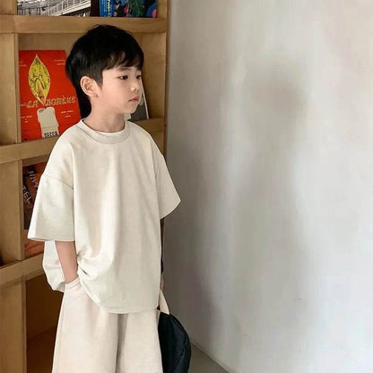 Boys Clothing Set 2024 – Korean Loose Shirts + Shorts 2PCS Set, Sport Suits for Kids & Teenagers, Tracksuits, Casual Baby Outfits - Giggles And Grab