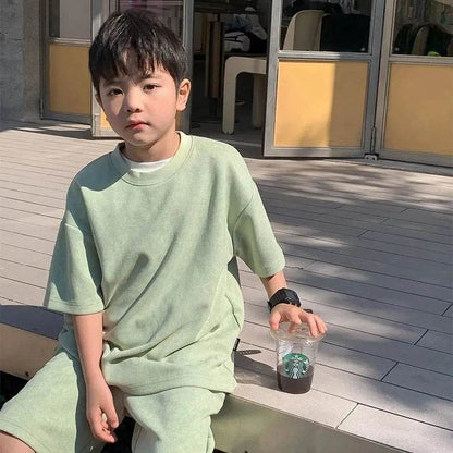 Boys Clothing Set 2024 – Korean Loose Shirts + Shorts 2PCS Set, Sport Suits for Kids & Teenagers, Tracksuits, Casual Baby Outfits - Giggles And Grab