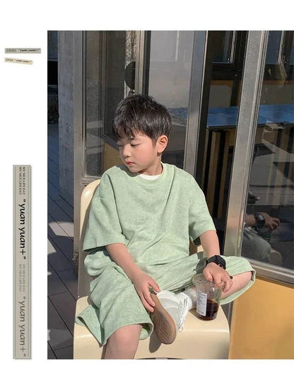 Boys Clothing Set 2024 – Korean Loose Shirts + Shorts 2PCS Set, Sport Suits for Kids & Teenagers, Tracksuits, Casual Baby Outfits - Giggles And Grab