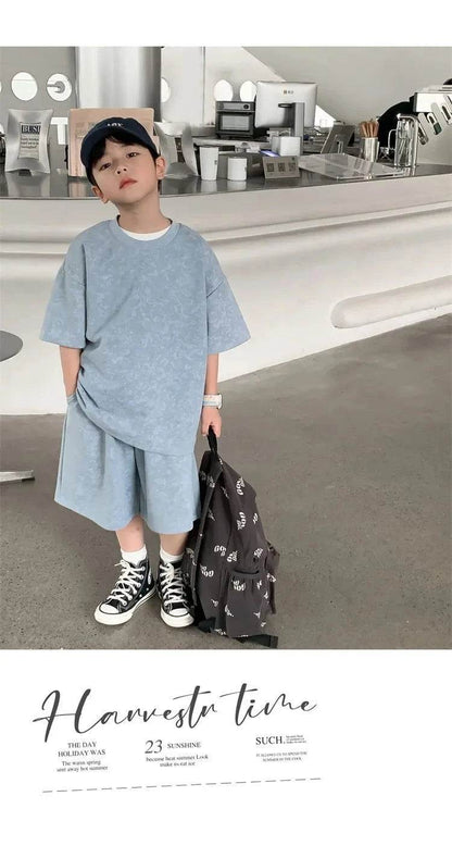 Boys Clothing Set 2024 – Korean Loose Shirts + Shorts 2PCS Set, Sport Suits for Kids & Teenagers, Tracksuits, Casual Baby Outfits - Giggles And Grab