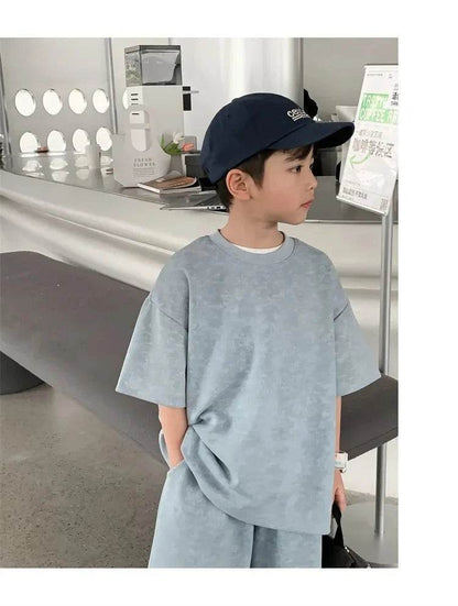Boys Clothing Set 2024 – Korean Loose Shirts + Shorts 2PCS Set, Sport Suits for Kids & Teenagers, Tracksuits, Casual Baby Outfits - Giggles And Grab