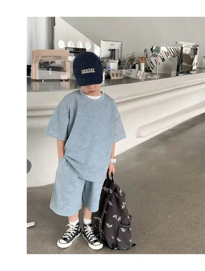 Boys Clothing Set 2024 – Korean Loose Shirts + Shorts 2PCS Set, Sport Suits for Kids & Teenagers, Tracksuits, Casual Baby Outfits - Giggles And Grab