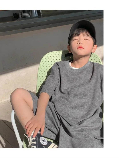 Boys Clothing Set 2024 – Korean Loose Shirts + Shorts 2PCS Set, Sport Suits for Kids & Teenagers, Tracksuits, Casual Baby Outfits - Giggles And Grab