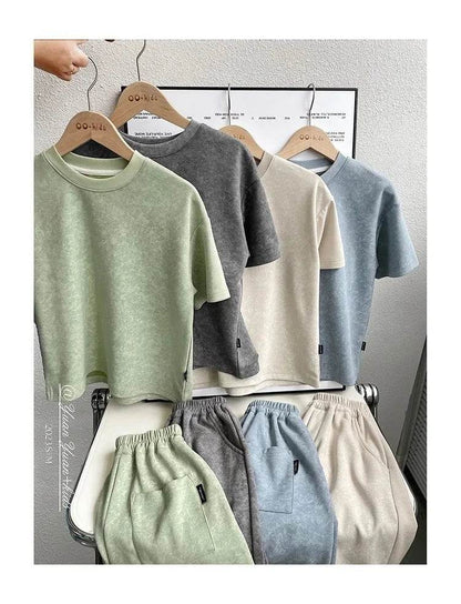 Boys Clothing Set 2024 – Korean Loose Shirts + Shorts 2PCS Set, Sport Suits for Kids & Teenagers, Tracksuits, Casual Baby Outfits - Giggles And Grab