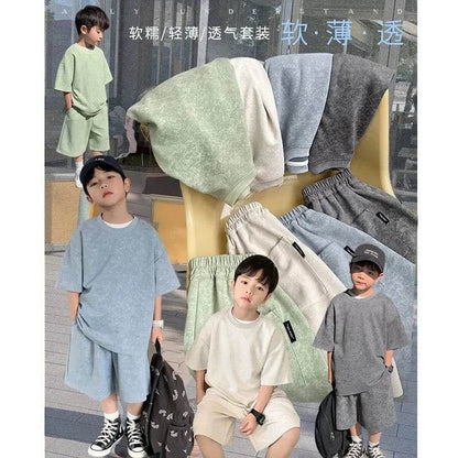 Boys Clothing Set 2024 – Korean Loose Shirts + Shorts 2PCS Set, Sport Suits for Kids & Teenagers, Tracksuits, Casual Baby Outfits - Giggles And Grab