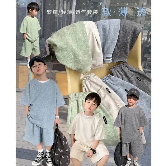 Boys Clothing Set 2024 – Korean Loose Shirts + Shorts 2PCS Set, Sport Suits for Kids & Teenagers, Tracksuits, Casual Baby Outfits - Giggles And Grab
