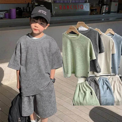 Boys Clothing Set 2024 – Korean Loose Shirts + Shorts 2PCS Set, Sport Suits for Kids & Teenagers, Tracksuits, Casual Baby Outfits - Giggles And Grab
