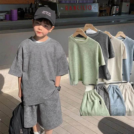 Boys Clothing Set 2024 – Korean Loose Shirts + Shorts 2PCS Set, Sport Suits for Kids & Teenagers, Tracksuits, Casual Baby Outfits - Giggles And Grab