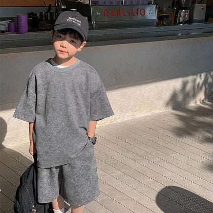 Boys Clothing Set 2024 – Korean Loose Shirts + Shorts 2PCS Set, Sport Suits for Kids & Teenagers, Tracksuits, Casual Baby Outfits - Giggles And Grab