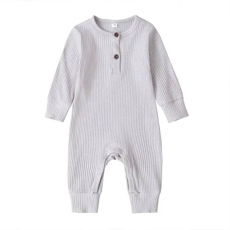 Summer Unisex Newborn Baby Clothes Solid Color Baby Rompers Cotton Long Sleeve Toddler Romper Infant Clothing 3-18 Months - Giggles And Grab