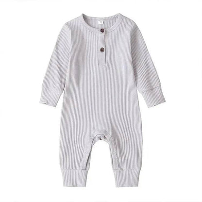 Summer Unisex Newborn Baby Clothes Solid Color Baby Rompers Cotton Long Sleeve Toddler Romper Infant Clothing 3-18 Months - Giggles And Grab
