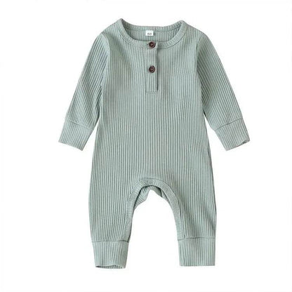 Summer Unisex Newborn Baby Clothes Solid Color Baby Rompers Cotton Long Sleeve Toddler Romper Infant Clothing 3-18 Months - Giggles And Grab