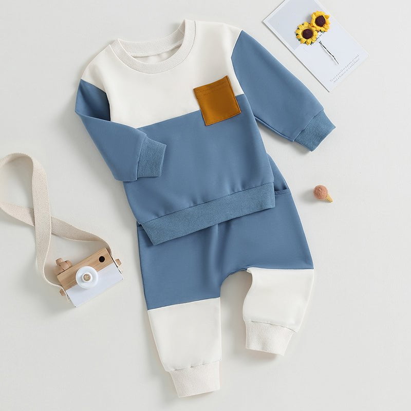Giggles And Grab Lioraitiin baby boy pants set Lioraitiin 0-3 Years Baby Boy 2PCS Autumn Pants Set – Contrast Color Long Sleeve Sweatshirt & Sweatpants Clothes"