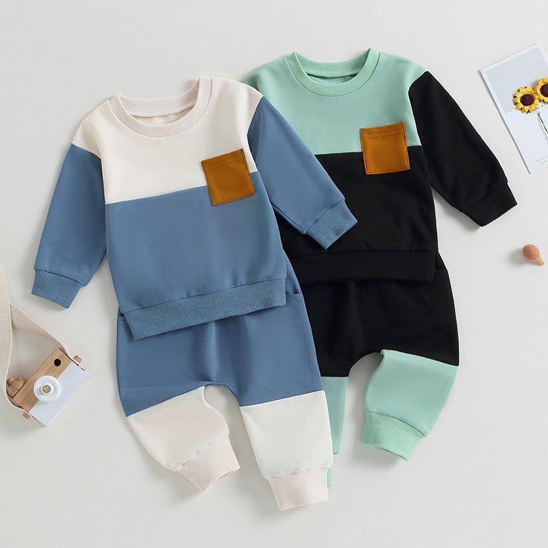 Giggles And Grab Lioraitiin baby boy pants set Lioraitiin 0-3 Years Baby Boy 2PCS Autumn Pants Set – Contrast Color Long Sleeve Sweatshirt & Sweatpants Clothes"