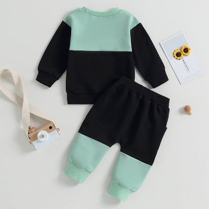 Giggles And Grab Lioraitiin baby boy pants set Lioraitiin 0-3 Years Baby Boy 2PCS Autumn Pants Set – Contrast Color Long Sleeve Sweatshirt & Sweatpants Clothes"