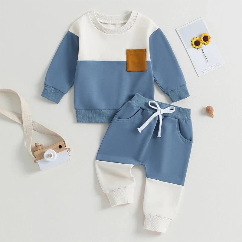 Giggles And Grab Lioraitiin baby boy pants set Lioraitiin 0-3 Years Baby Boy 2PCS Autumn Pants Set – Contrast Color Long Sleeve Sweatshirt & Sweatpants Clothes"